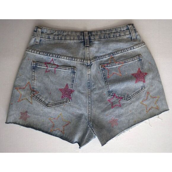 Nasty Gal Women's Sz 4 Embellished Star Hotfix Denim Shorts/Sz 10 Crop Top Set - Picture 7 of 11